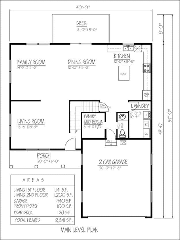 Floor Plan Main Level of Farmhouse Plan #191-1031