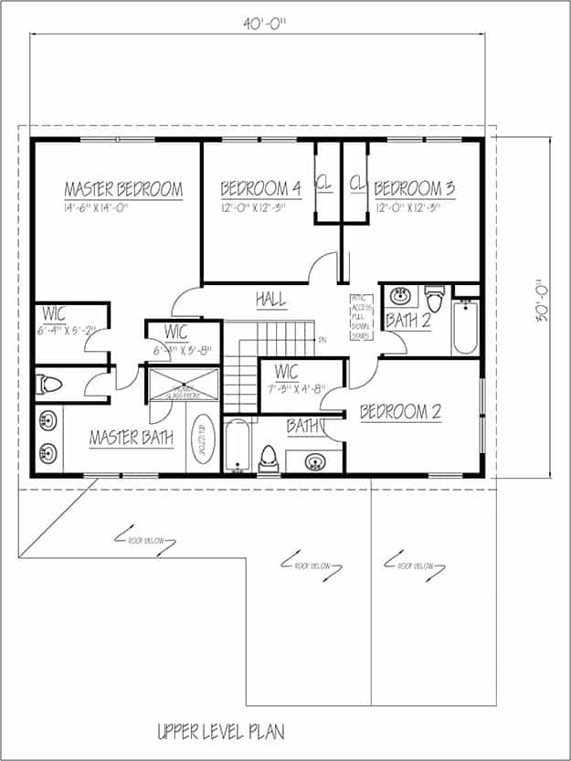 Floor Plan Upper Level of Farmhouse Plan #191-1031