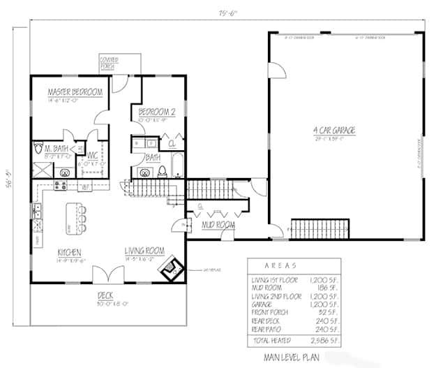 Floor Plan Main Level of Contemporary Plan #191-1032