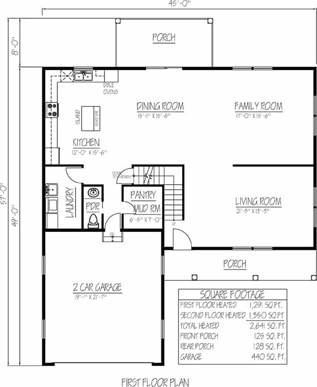 Floor Plan Main Level of Farmhouse Plan #191-1033