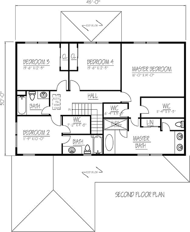 Floor Plan Upper Level of Farmhouse Plan #191-1033