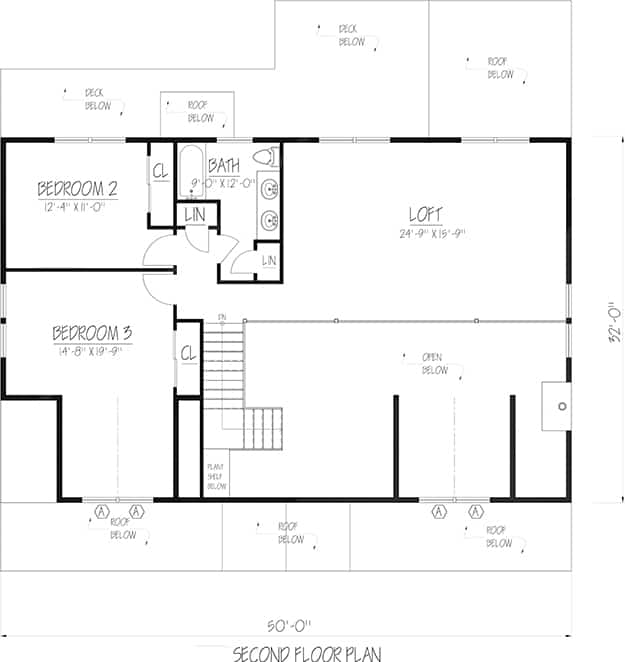 Floor Plan Upper Level of Farmhouse Plan #191-1036