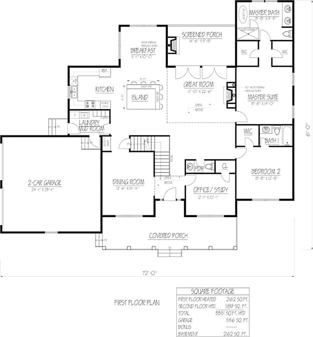 Floor Plan Main Level of Farmhouse Plan #191-1037