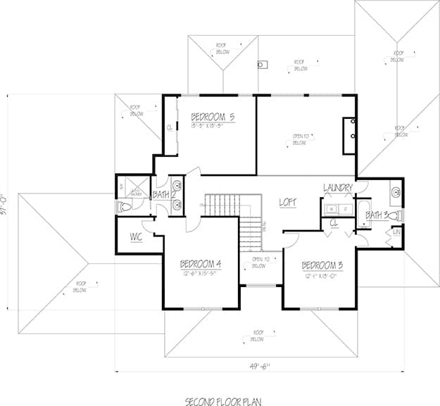 Floor Plan Upper Level of Farmhouse Plan #191-1037