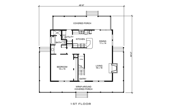 Floor Plan First Story of Country Plan #192-1000