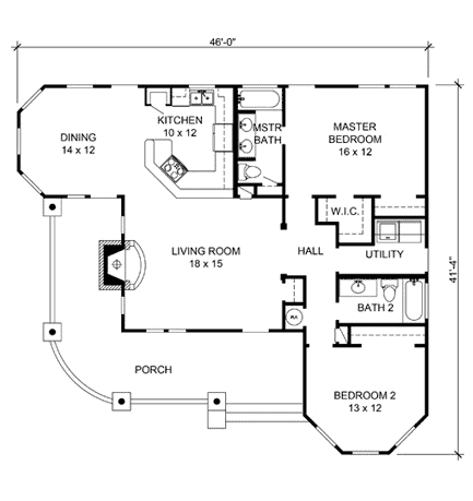Main Level of Cottage Plan #192-1001