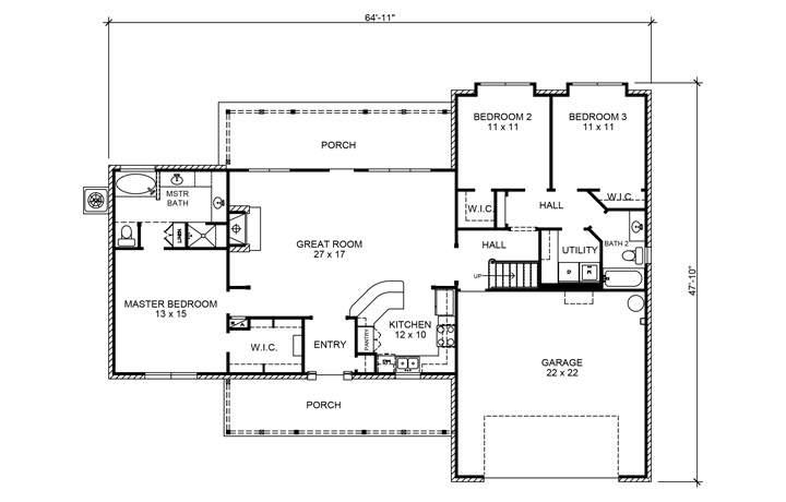 Floor Plan First Story of Country Plan #192-1002