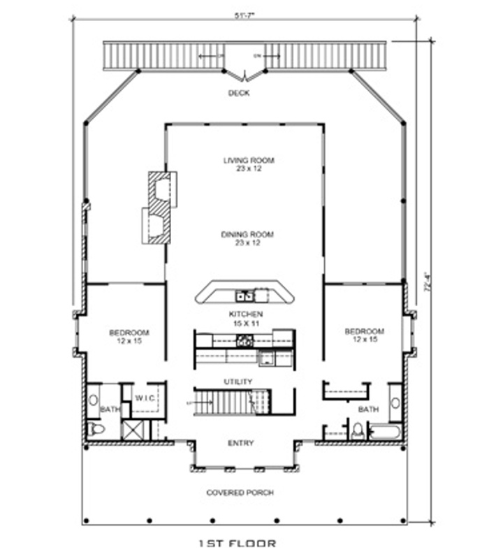 Floor Plan First Story of Cottage Plan #192-1004