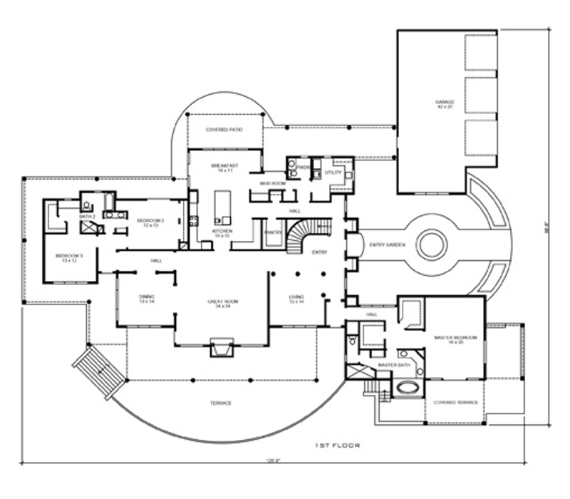 Floor Plan First Story of Mediterranean Plan #192-1006