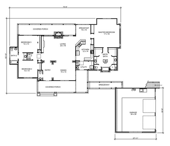 Floor Plan First Story of Bungalow Plan #192-1007