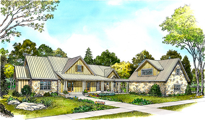 Front elevation of Bungalow home (ThePlanCollection: House Plan #192-1007)