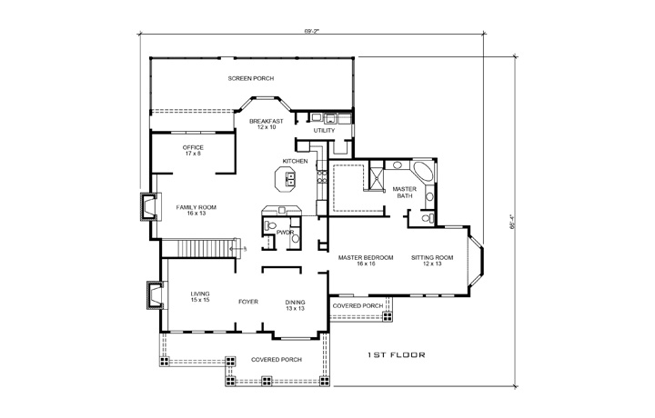 Floor Plan First Story of Bungalow Plan #192-1008