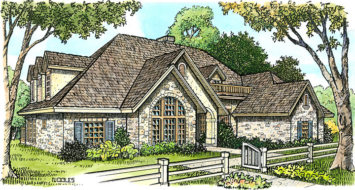 Front elevation of European home (ThePlanCollection: House Plan #192-1009)