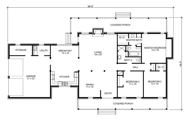 Floor Plan First Story of Country Plan #192-1010