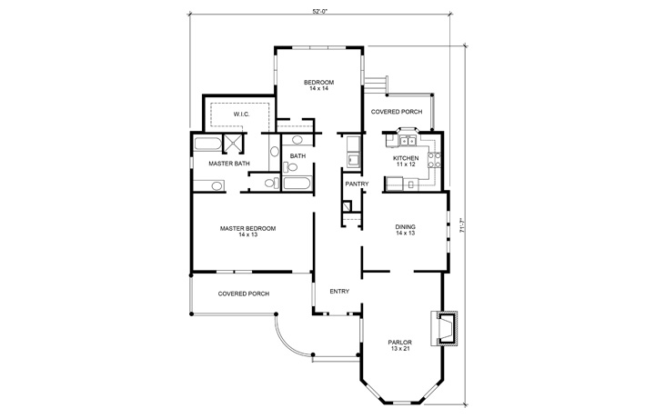 Floor Plan First Story of Cottage Plan #192-1011