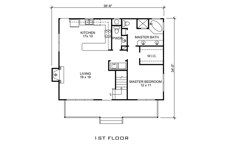Floor Plan First Story of Bungalow Plan #192-1012