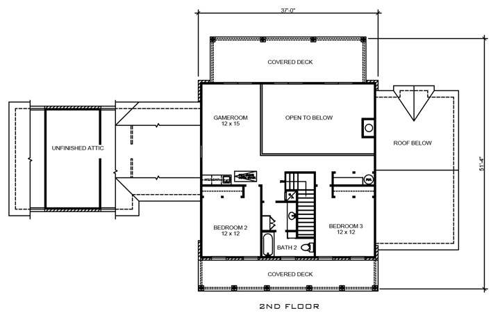 Floor Plan Second Story of Southern Plan #192-1013