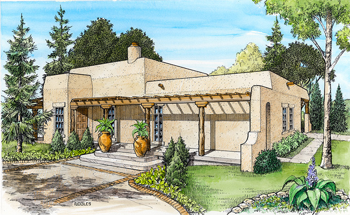 Front elevation of Southwest home (ThePlanCollection: House Plan #192-1014)