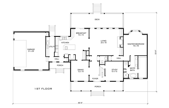 Floor Plan First Story of Country Plan #192-1015