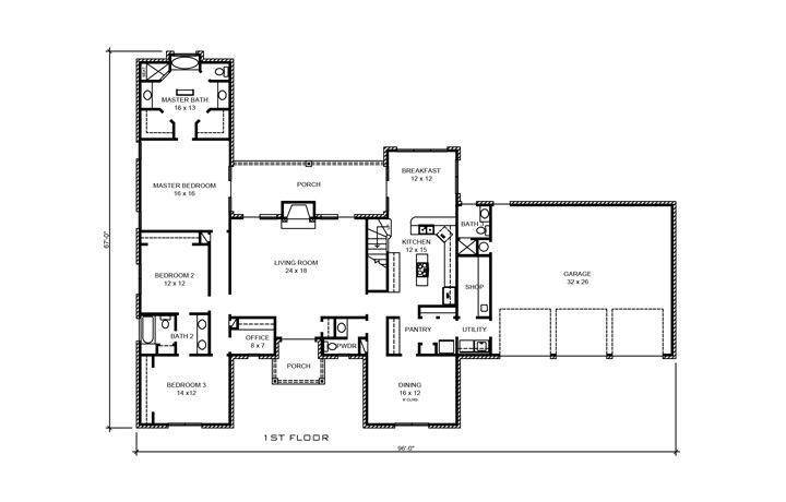 Floor Plan First Story of Traditional Plan #192-1016