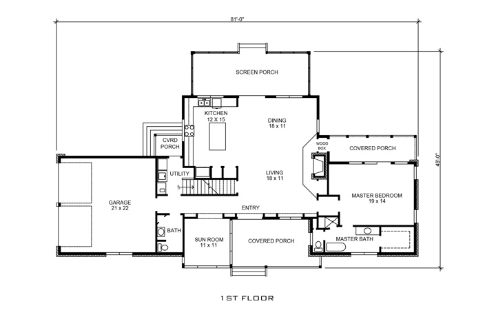 Floor Plan First Story of Country Plan #192-1017