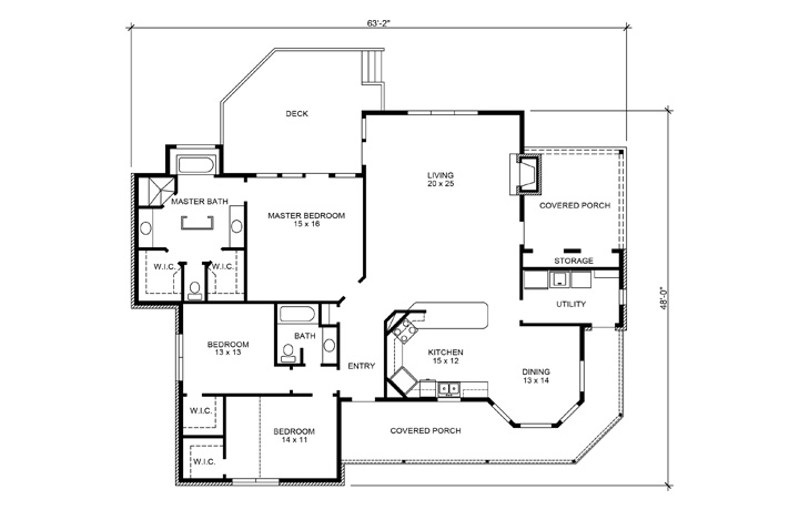 Floor Plan First Story of Country Plan #192-1018