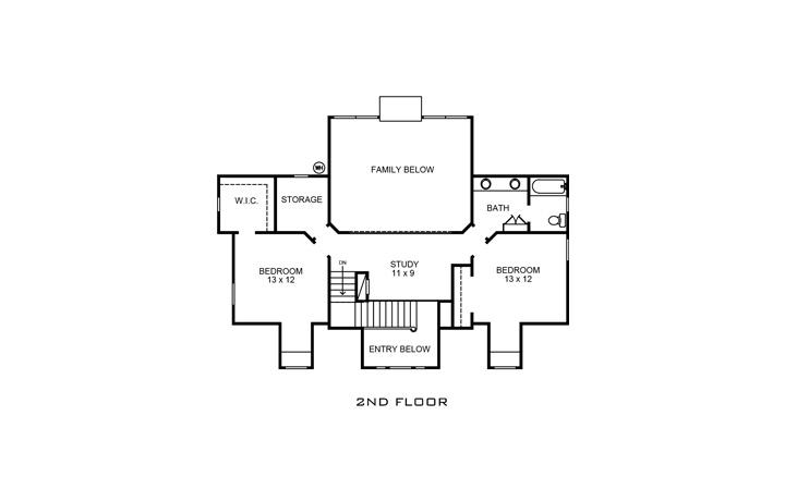 Floor Plan Second Story of Country Plan #192-1019