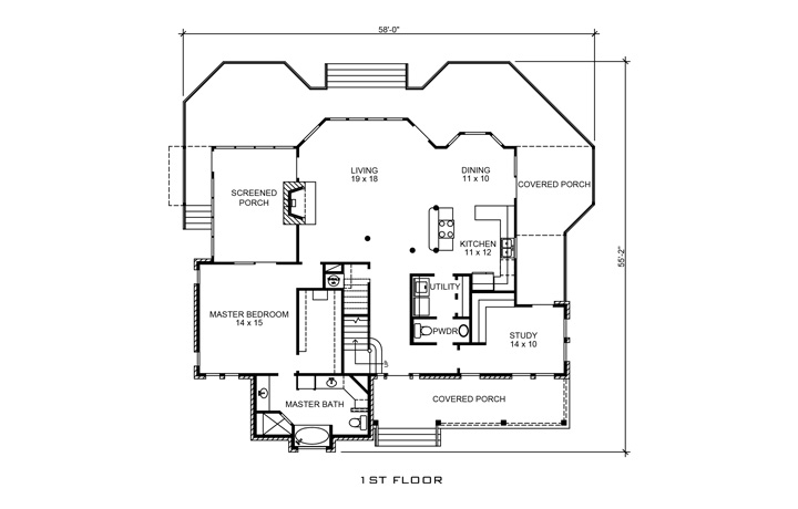 Floor Plan First Story of Country Plan #192-1021