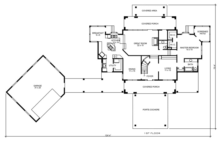 Floor Plan First Story of Southwest Plan #192-1022