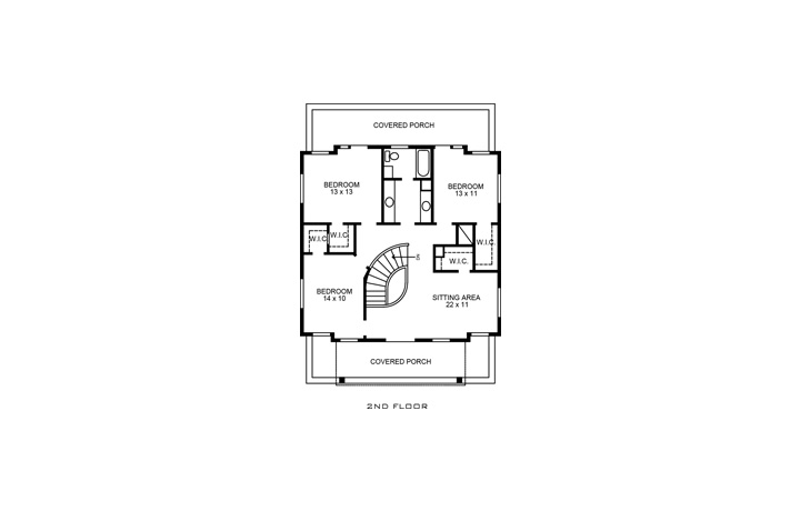 Floor Plan Second Story of Southwest Plan #192-1022