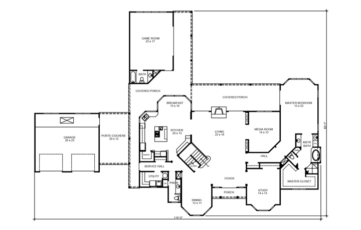 Floor Plan First Story of European Plan #192-1025