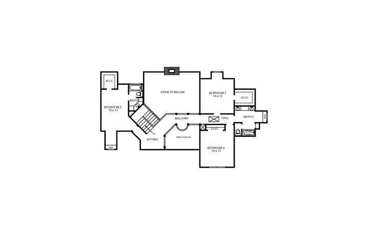 Floor Plan Second Story of European Plan #192-1025