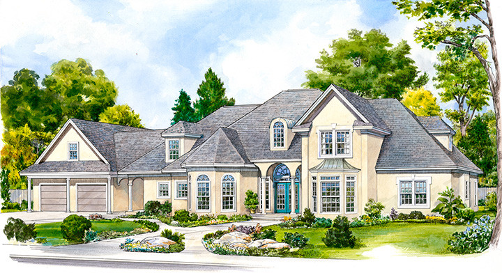 Front elevation of European home (ThePlanCollection: House Plan #192-1025)