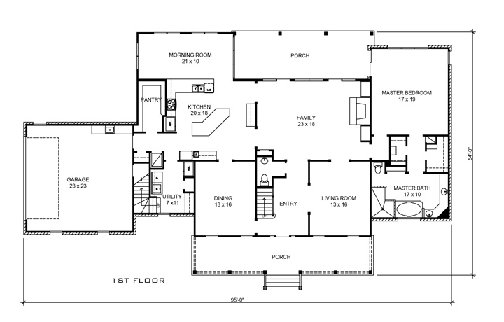Floor Plan First Story of Cottage Plan #192-1028