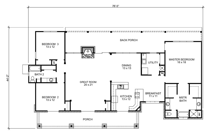 Floor Plan First Story of Country Plan #192-1030