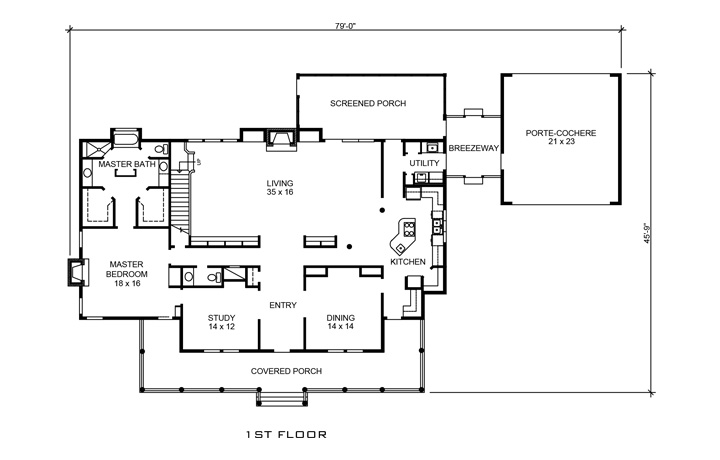 Floor Plan First Story of Country Plan #192-1031