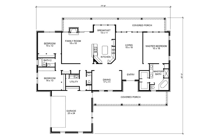 Floor Plan First Story of Country Plan #192-1032