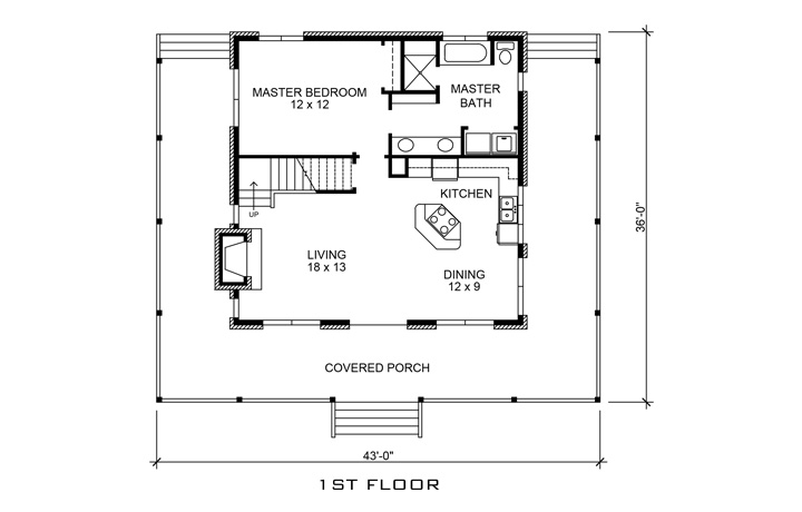 Floor Plan First Story of Cottage Plan #192-1035