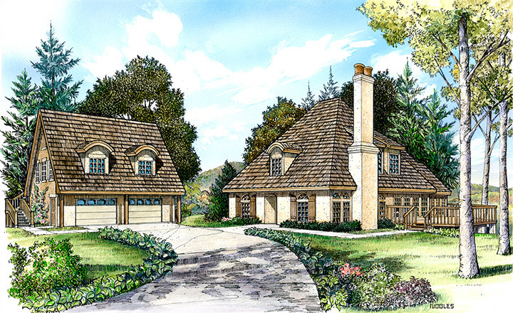 Front elevation of European home (ThePlanCollection: House Plan #192-1039)