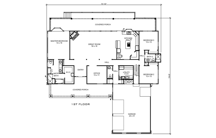 Floor Plan First Story of Country Plan #192-1040