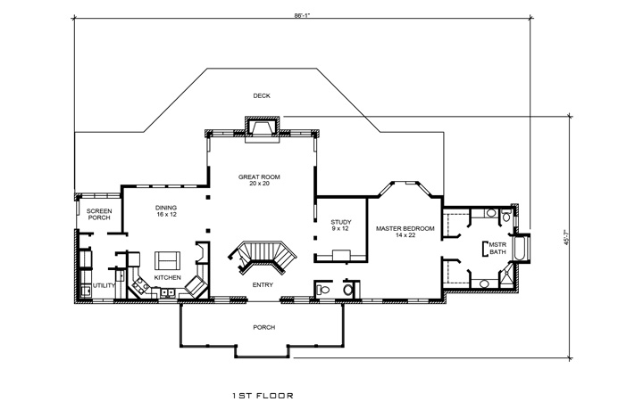 Floor Plan First Story of Country Plan #192-1042