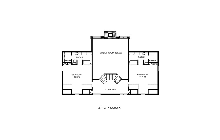 Floor Plan Second Story of Country Plan #192-1042