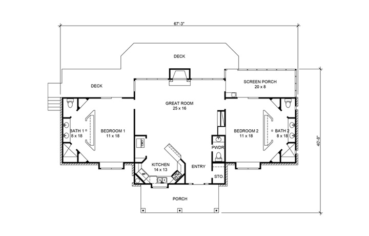 Floor Plan First Story of Country Plan #192-1044