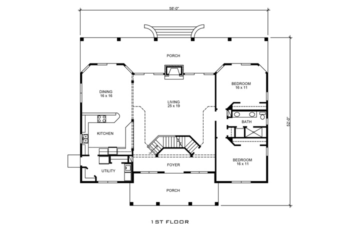 Floor Plan First Story of Country Plan #192-1045