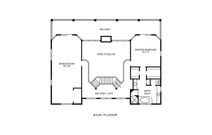 Floor Plan Second Story of Country Plan #192-1045