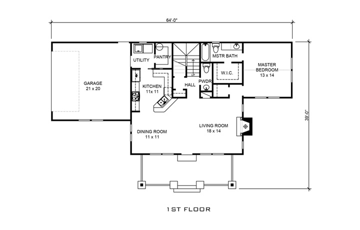 Floor Plan First Story of Cottage Plan #192-1046