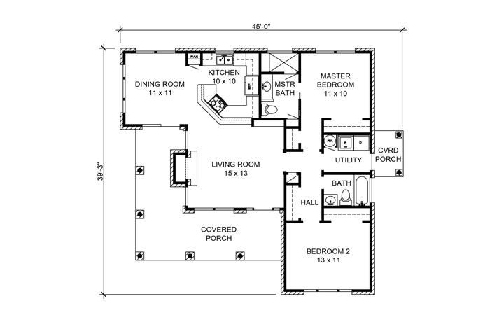 Floor Plan First Story of Cottage Plan #192-1047
