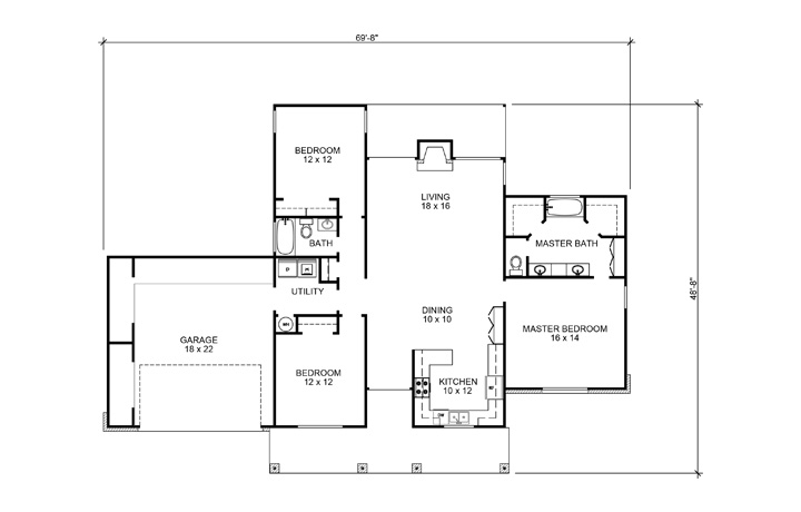 Floor Plan First Story of Country Plan #192-1053