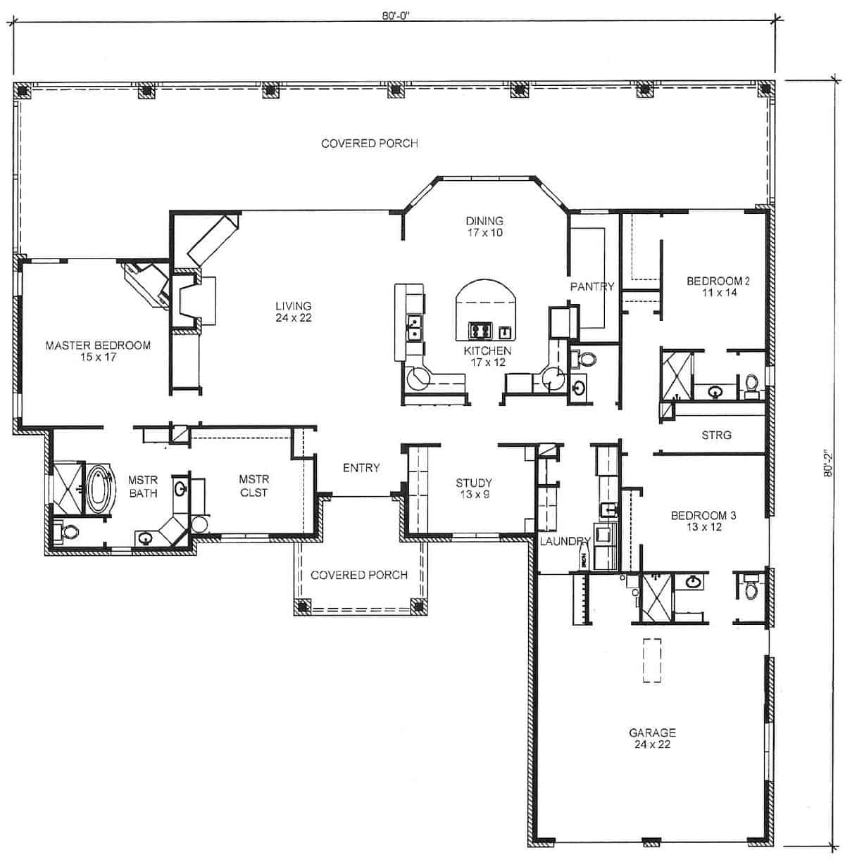 Floor Plan Main Level of Ranch Plan #192-1059