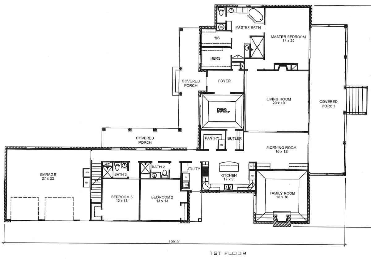 Floor Plan Main Level of European Plan #192-1060